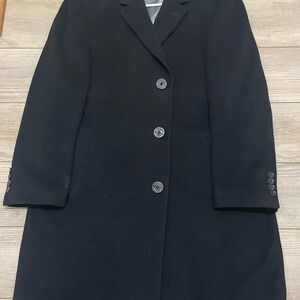 Calvin Klein Black Trench Coat with Long Design and Wide Lapels